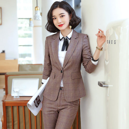 Ladies Casual White-collar Business Plaid Small Suit Overalls