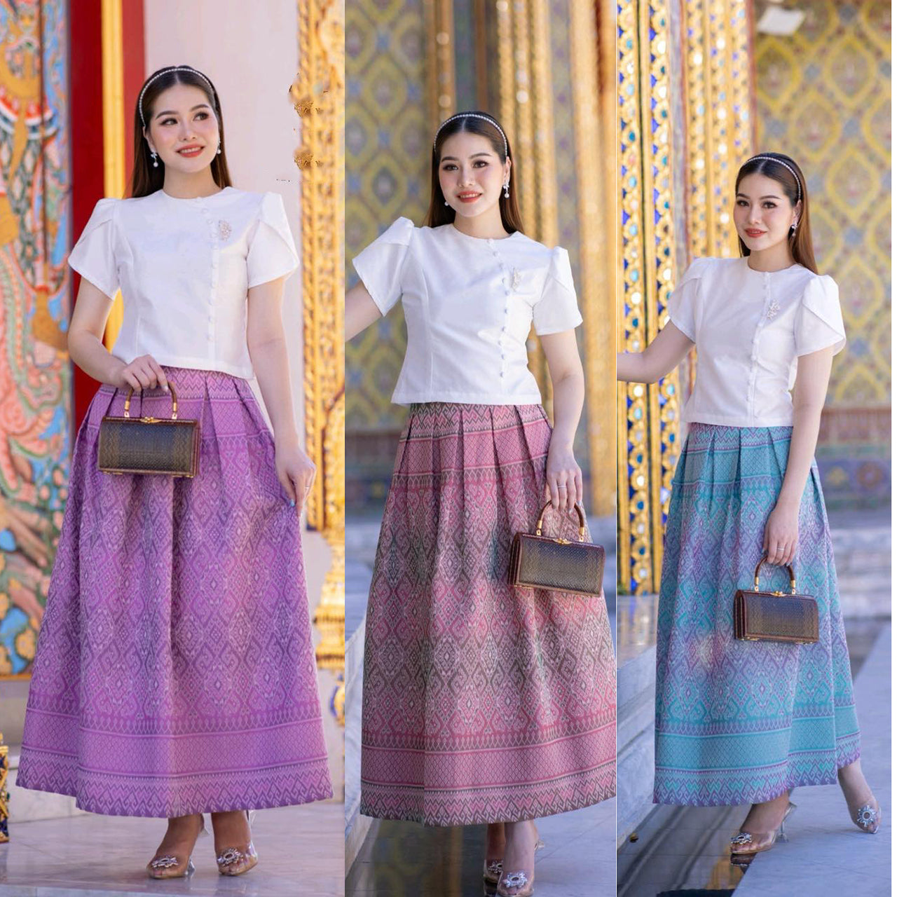 kudapy Thai cotton shirt and skirt set, pressed with glue, with good lining, suitable for any important occasion.