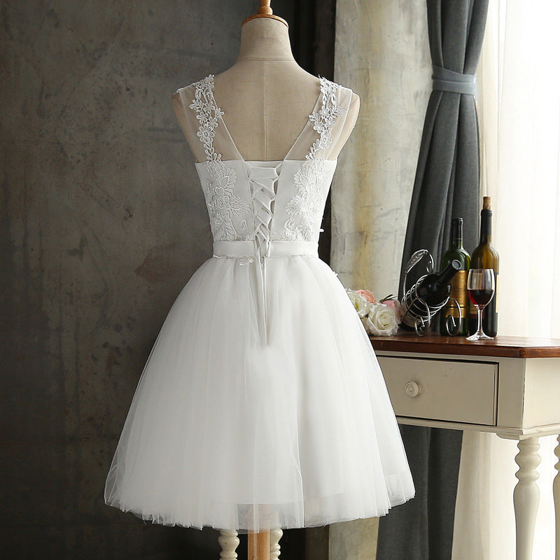 Bandage Back Lace Bridesmaid White Dress