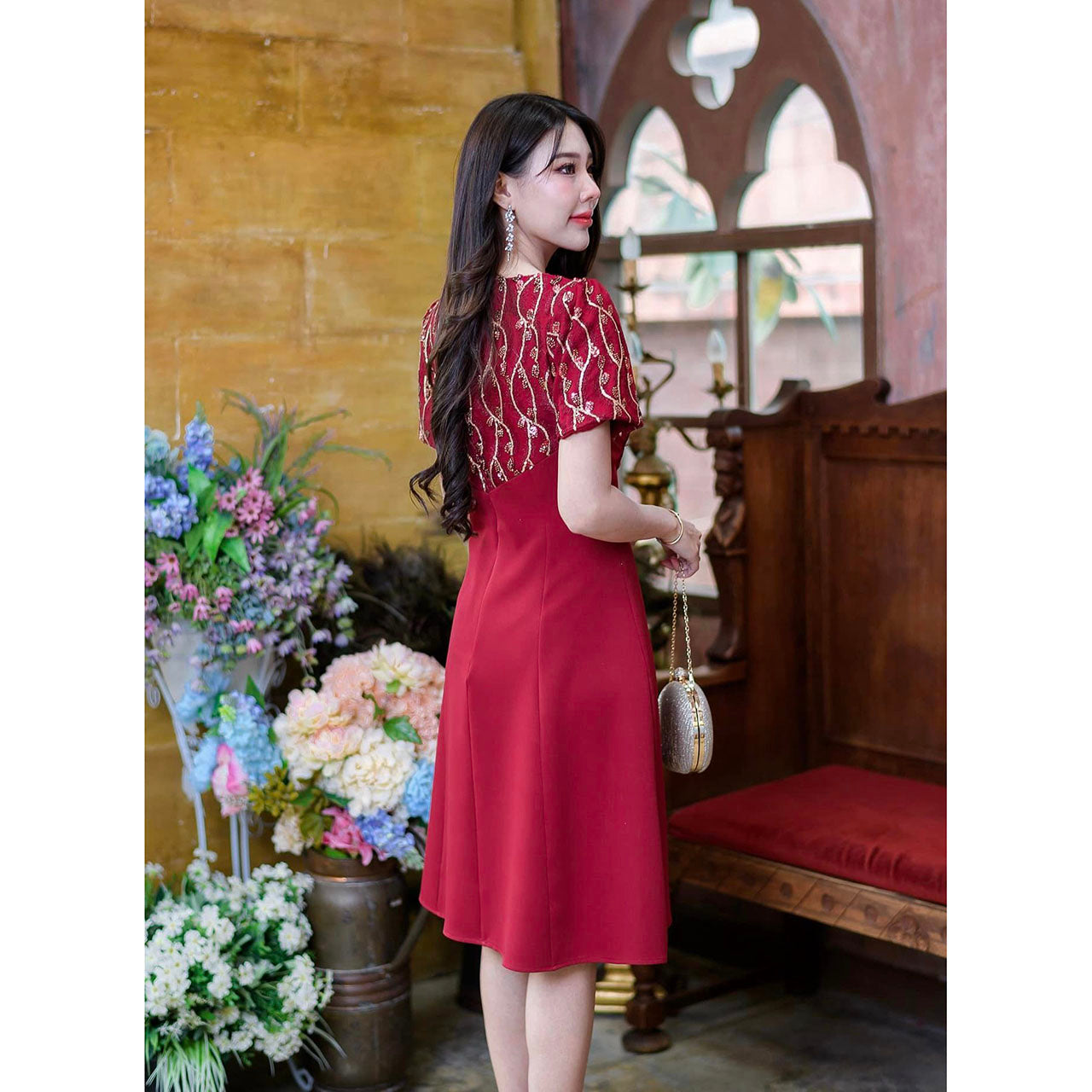 kudapy red/pink Mini dress, good quality lace fabric.