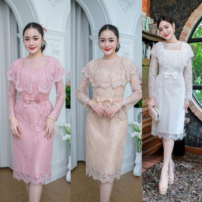 kudapy Mini dress lace fabric, soft lace, very beautiful and sweet design, shoulder-covering.