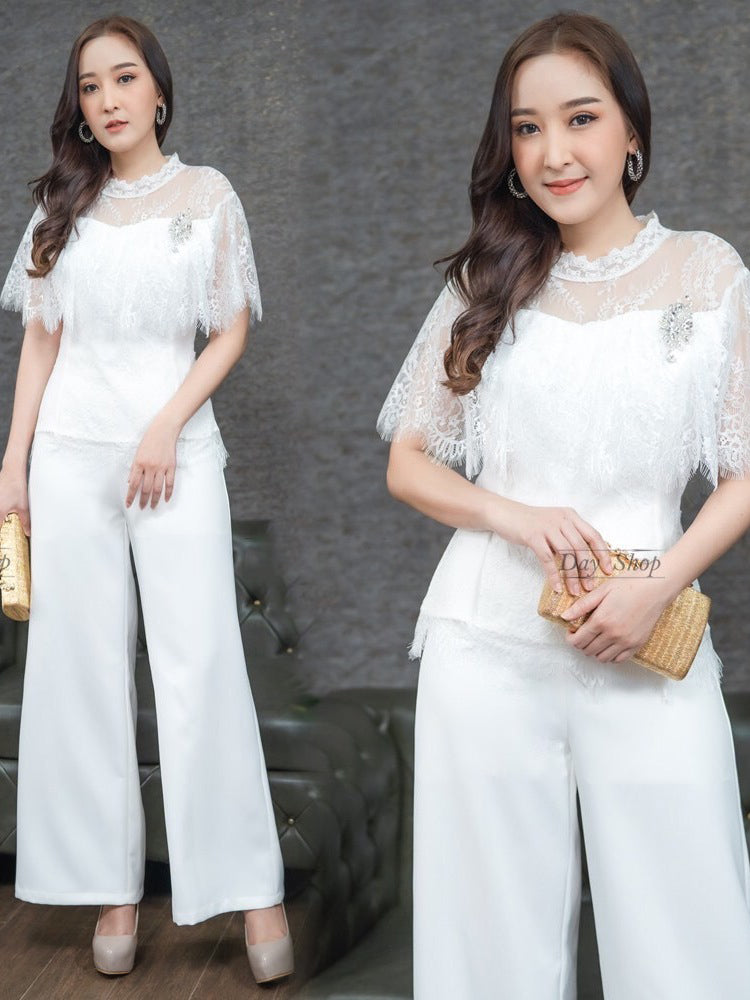 kudapy set of shirt + pants, shirt made of good quality lace, soft and comfortable to wear.