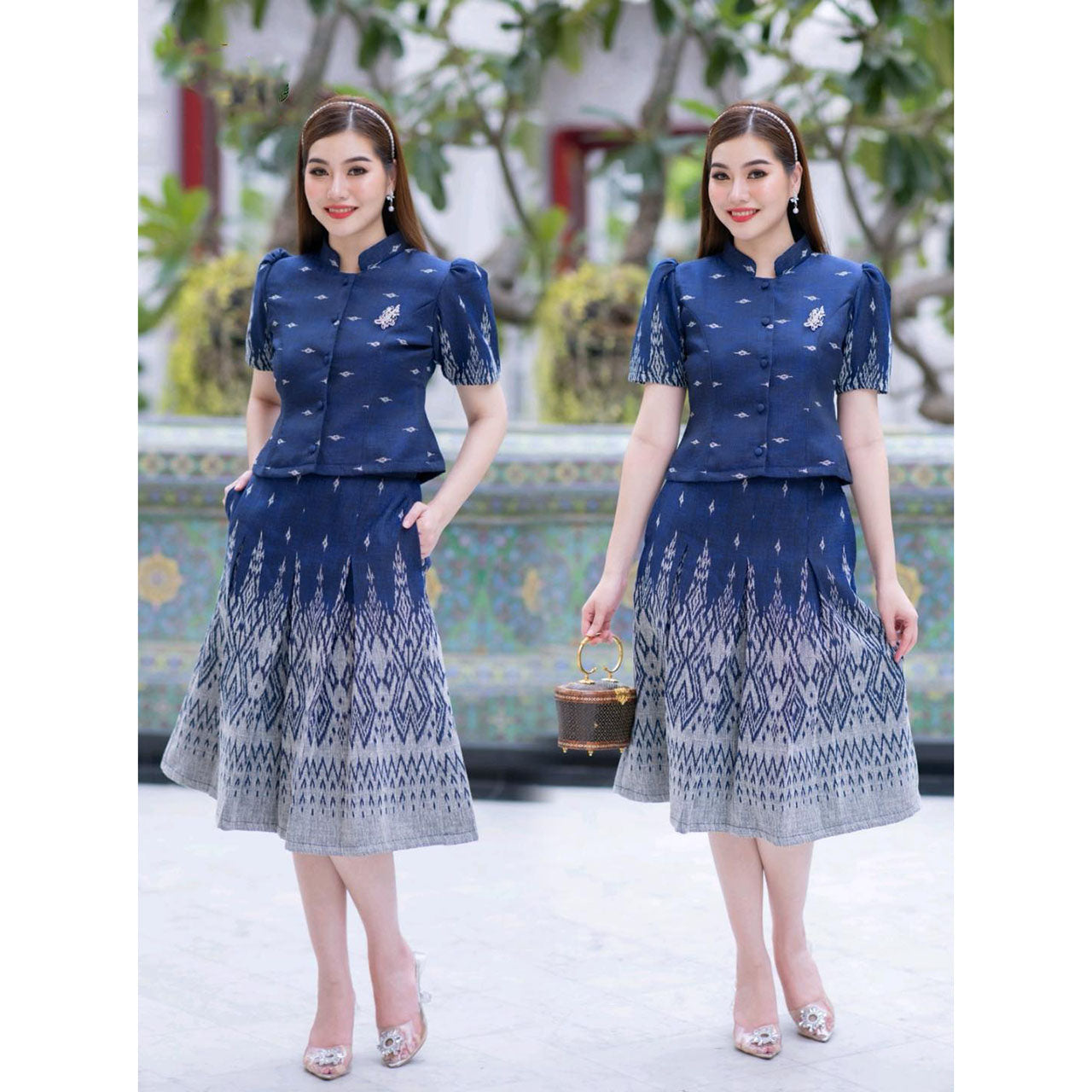 kudapy set top & skirts, shirt with real buttons, pleated skirt, beautiful and suitable for many occasions.