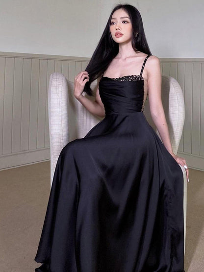 Women's Satin French Light Luxury Suspender Dress
