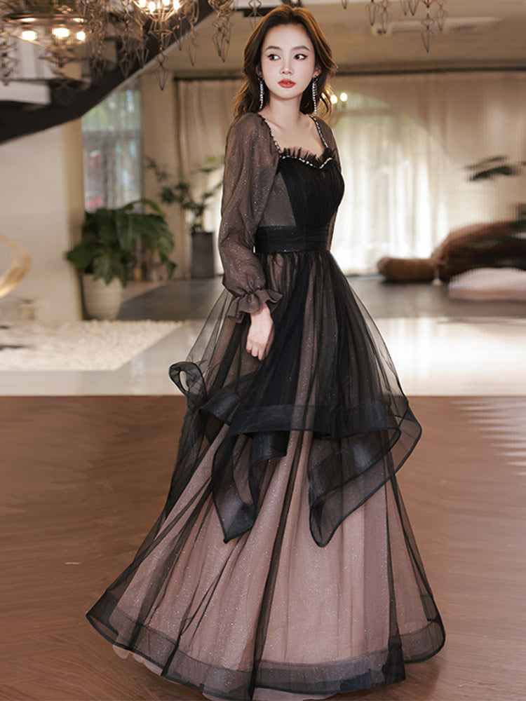 Black Ladies Evening Gown Long Sleeve Niche Art Test Host
