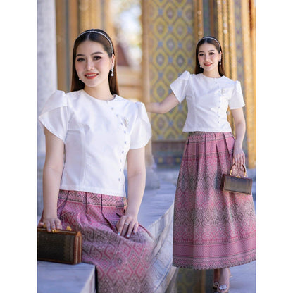 kudapy Thai cotton shirt and skirt set, pressed with glue, with good lining, suitable for any important occasion.