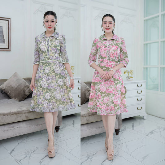 kudapy Mini dress beautiful and cool shirt with collar, chiffon fabric with floral pattern.