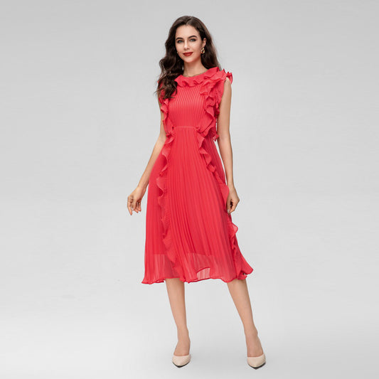 Wave Ruffled Heavy Industry Pleated Strip Pleated Puffy Dress