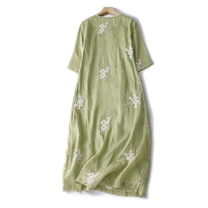 Women's Improved Cheongsam Cotton And Linen Art V-neck Embroidery