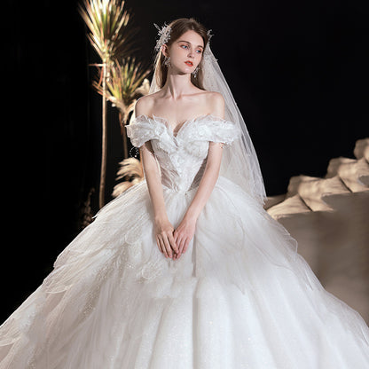 Off White Wedding Dress With Starry Sky New Bride's Fluffy Skirt Looks Slimmer