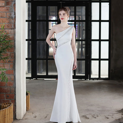 Toast Dress Bride Long One-shoulder Thank You Banquet Slim Fishtail Skirt