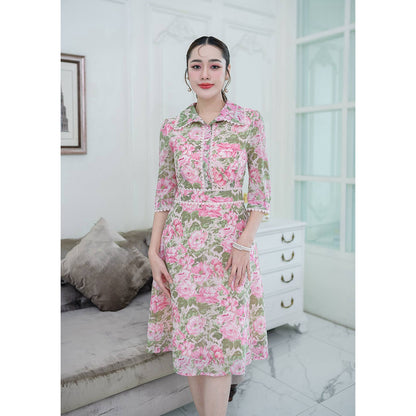 kudapy Mini dress beautiful and cool shirt with collar, chiffon fabric with floral pattern.