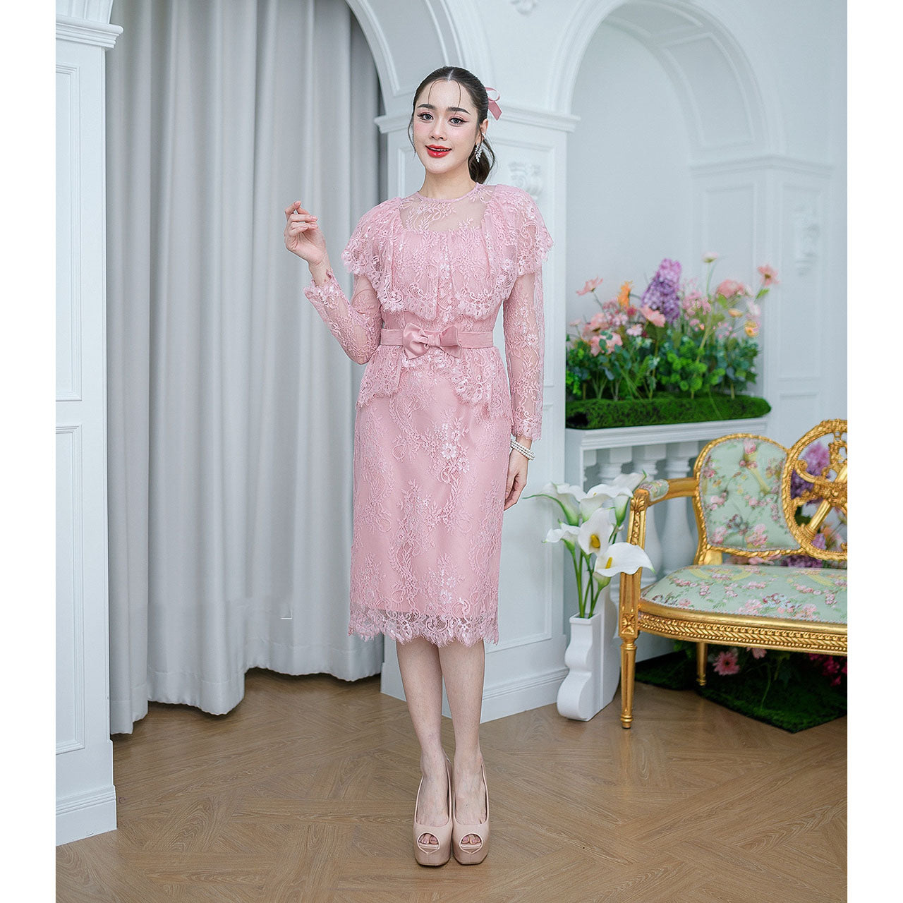 kudapy Mini dress lace fabric, soft lace, very beautiful and sweet design, shoulder-covering.