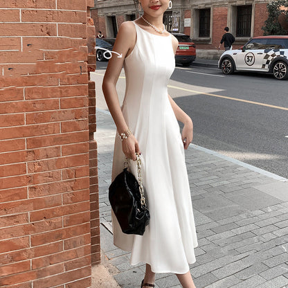 White Strap Dress With Waistband Closure