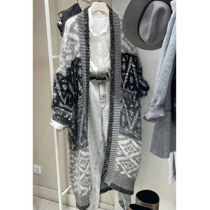 Idle Style Design Sense Niche Mid-length Heavy Industry Retro Unique Knitted Cardigan Sweater Coat