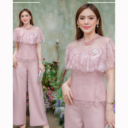 kudapy set of shirt + pants, shirt made of good quality lace, soft and comfortable to wear.