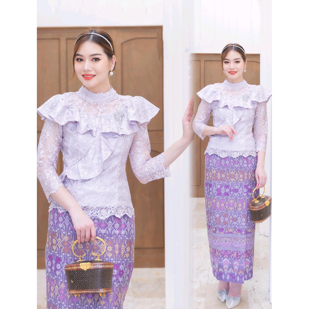 kudapy Set 2 piece Lace Top and Skirt, Kalasin cotton fabric, ready-made, good quality glue.