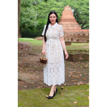 kudapy Premium white lace dress with belt, suitable for any occasion, very beautiful and elegant.