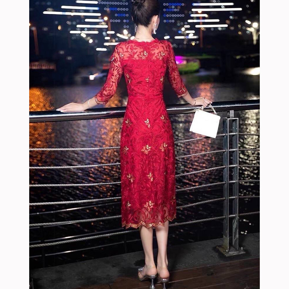 Kudapy Evening dress with gold embroidery, Chinese New Year dress.