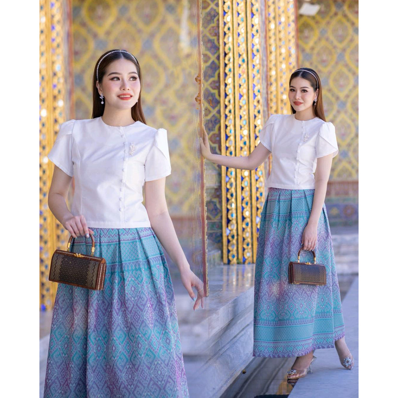 kudapy Thai cotton shirt and skirt set, pressed with glue, with good lining, suitable for any important occasion.