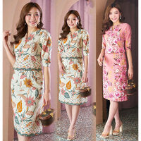 Kudapy Cream/Pink shirts and skirts, silk dress decorated with floral patterns for wearing to events.