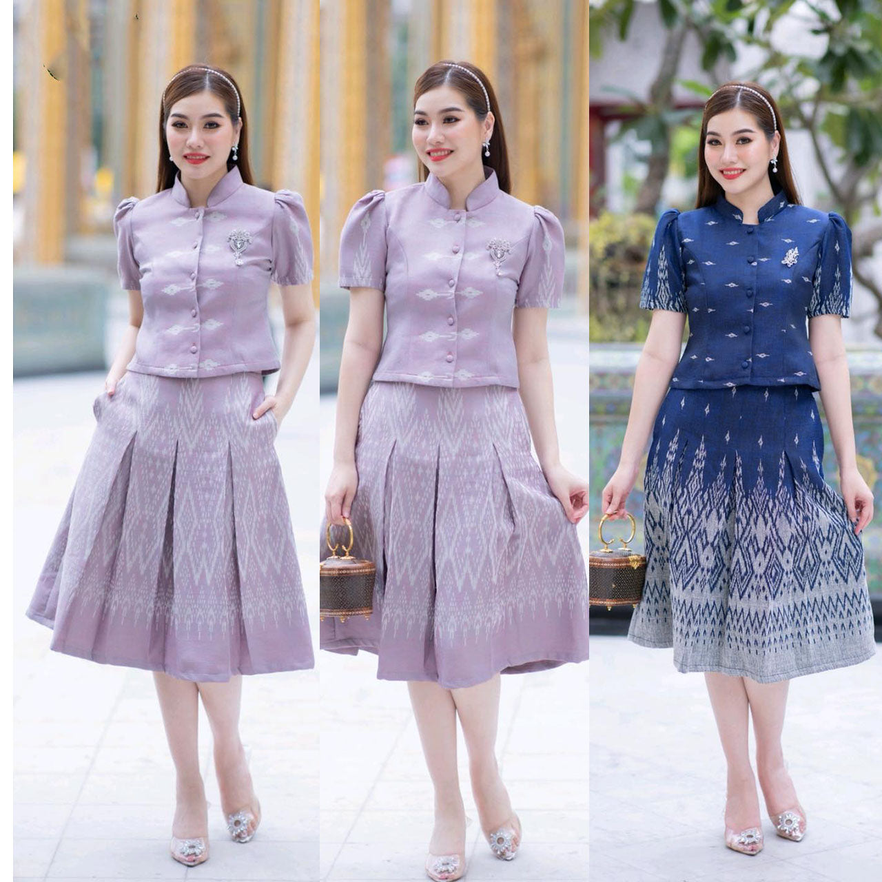 kudapy set top & skirts, shirt with real buttons, pleated skirt, beautiful and suitable for many occasions.