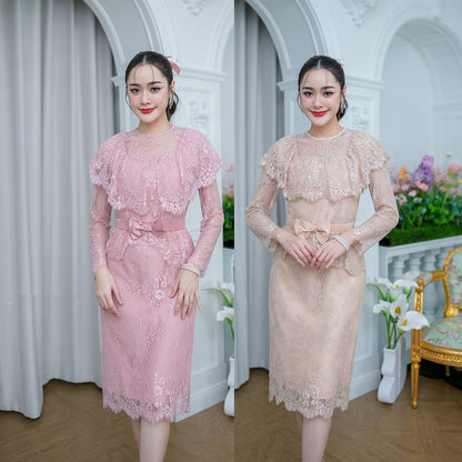 kudapy Mini dress lace fabric, soft lace, very beautiful and sweet design, shoulder-covering.