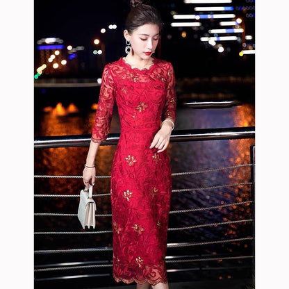 Kudapy Evening dress with gold embroidery, Chinese New Year dress.