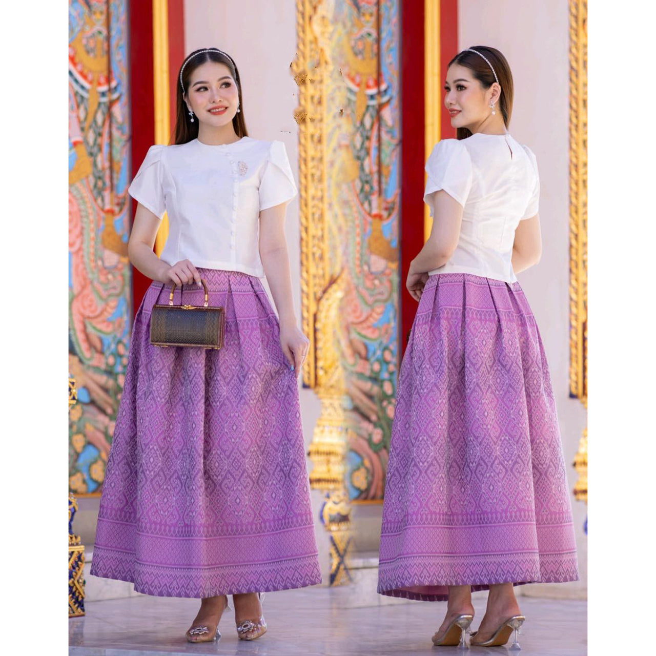 kudapy Thai cotton shirt and skirt set, pressed with glue, with good lining, suitable for any important occasion.