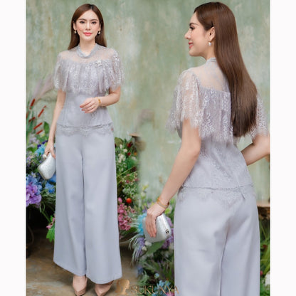 kudapy set of shirt + pants, shirt made of good quality lace, soft and comfortable to wear.