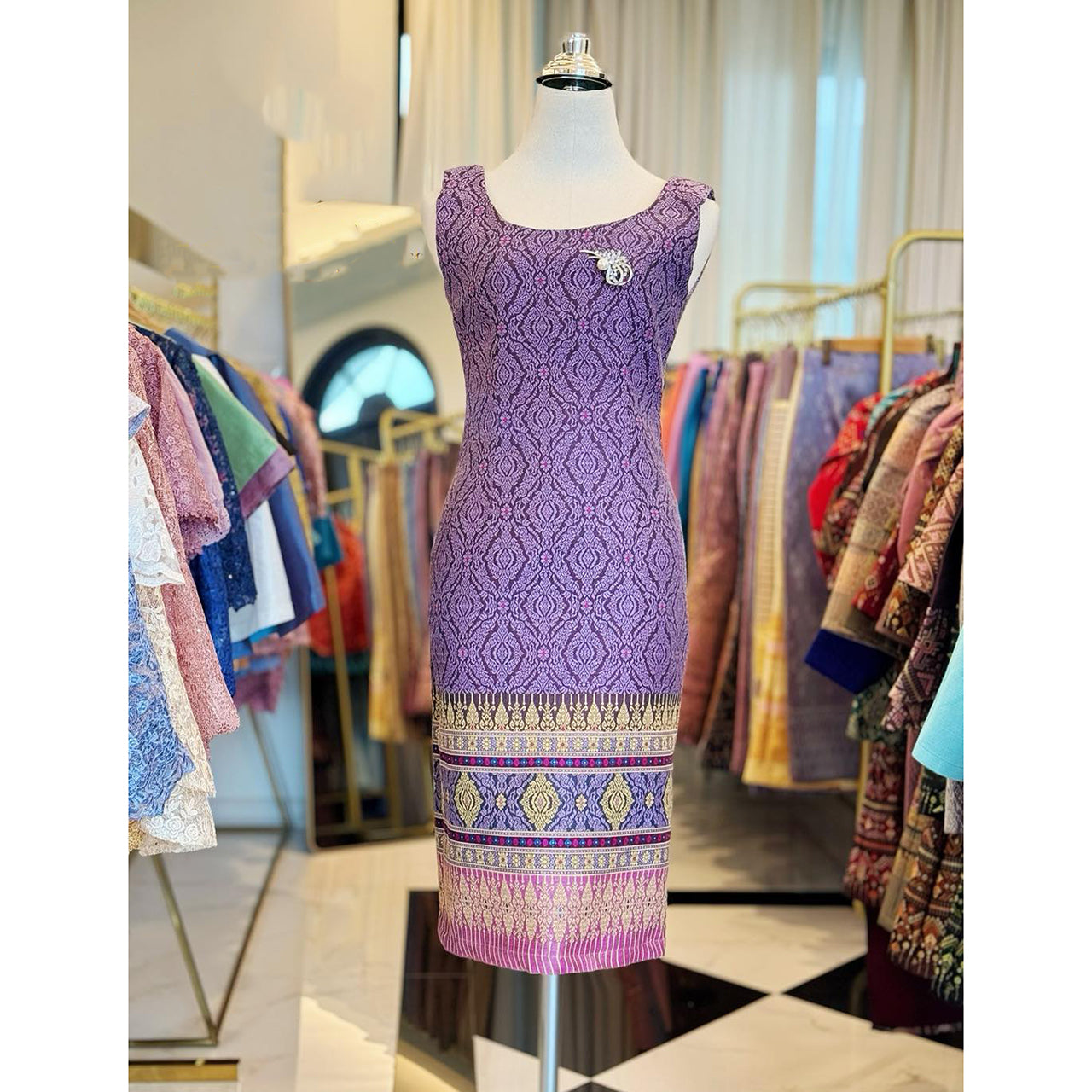 Kudapy gold/purple Set long sleeve shirt + sleeveless dress.