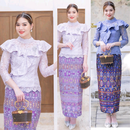 kudapy Set 2 piece Lace Top and Skirt, Kalasin cotton fabric, ready-made, good quality glue.