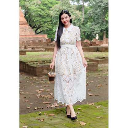 kudapy Premium white lace dress with belt, suitable for any occasion, very beautiful and elegant.