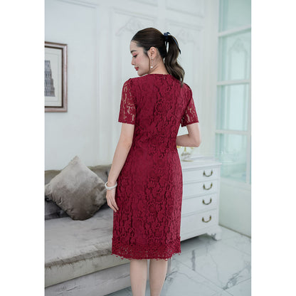 kudapy Burgundy red Mini dress, soft lace fabric, short sleeves.