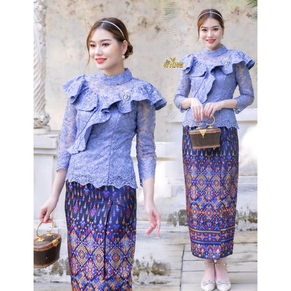 kudapy Set 2 piece Lace Top and Skirt, Kalasin cotton fabric, ready-made, good quality glue.