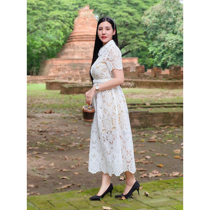 kudapy Premium white lace dress with belt, suitable for any occasion, very beautiful and elegant.